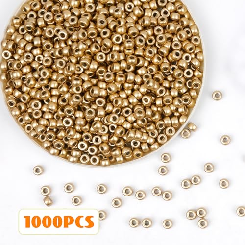 Auvoau 1000Pcs Pony Beads Bracelet 9mm Rainbow Plastic Barrel Pony Beads for Necklace,Hair Beads for Braids for Girls,Key Chain,Jewelry Making (Gold)