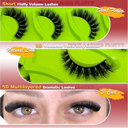 Short Fluffy Lashes Cat Eye Wispy Faux Mink Natural Strip False Lashes Volume 3D Cateye Eyelashes Natural Look