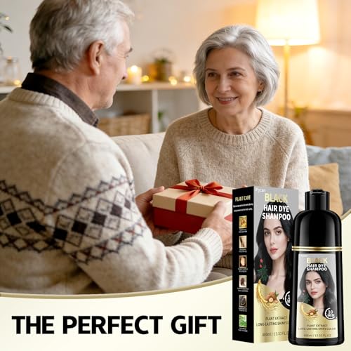 Black Hair Dye Shampoo - 100% Gray Coverage, 10-15 Mins