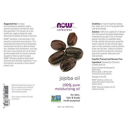 NOW Solutions, Jojoba Oil, 100% Pure Moisturizing, Multi-Purpose Oil for Face, Hair and Body, 16-Ounce (Pack of 2)