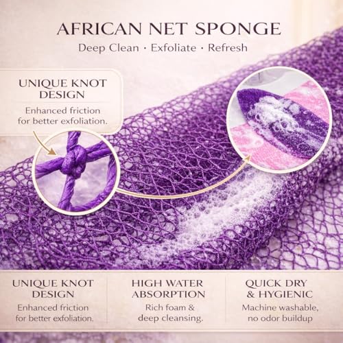 African Net Sponge Exfoliating Washcloth 3 Pack - 46 Inch