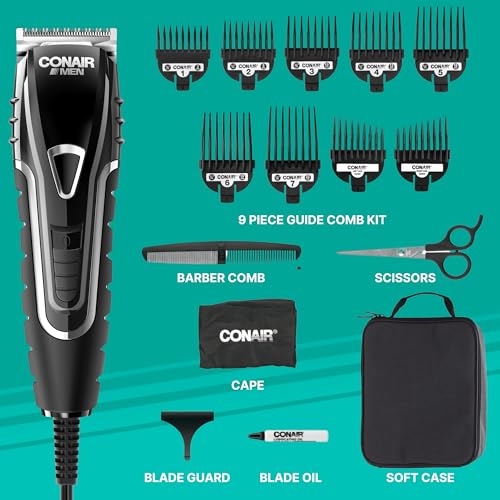 Conair No-Slip Grip Barber Clippers - 16-Piece Home Haircutting Kit