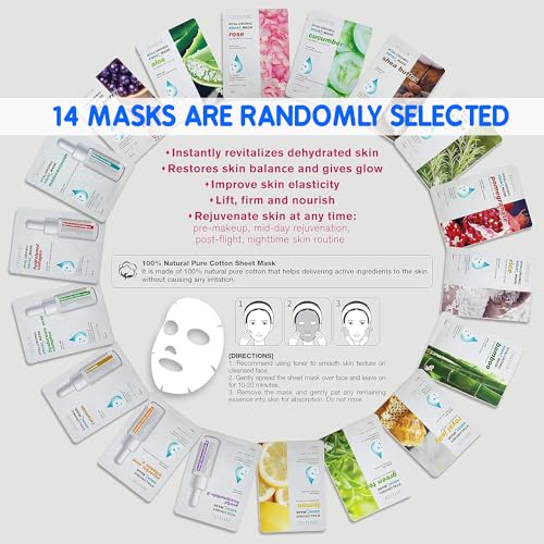 BEAUTY29 Hyaluronic Aqua Plus Essence Full Face Facial Sheet Mask 14 Sheets - 2 WEEKS SET (ACAI BERRY - 14 pack)