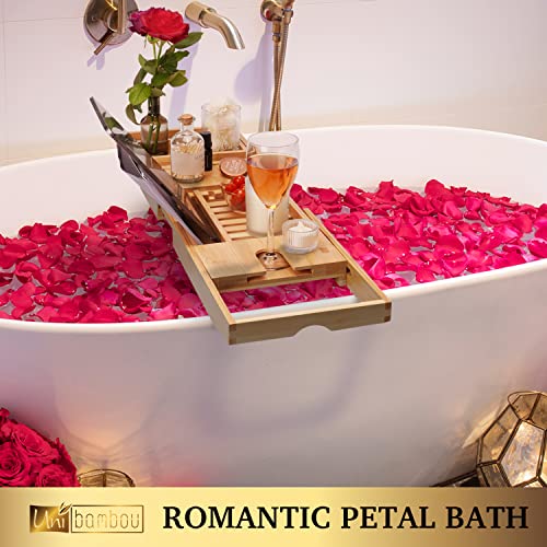 Bamboo Bathtub Caddy Tray with Wine & Book Holder