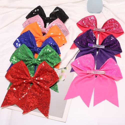 7 Inch Sequin Red Hair Bow Clips, Large Glitter Cheer Bow Clip, Halloween Hair Clip, Big Bows for Hair Clip Gift Hair Accessories for Teens Girls Kids Women (Christmas Red)