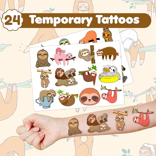 Sloth Party Favors Set - 48 PCS Slap Bracelets & Tattoos