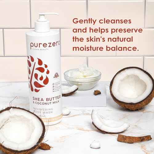 Purezero Shea Butter & Coconut Milk Body Wash - 20oz Leaves Skin Hydrated and Fresh, Maintain Elasticity and Smoothness, Zero Sulfates, Zero Parabens