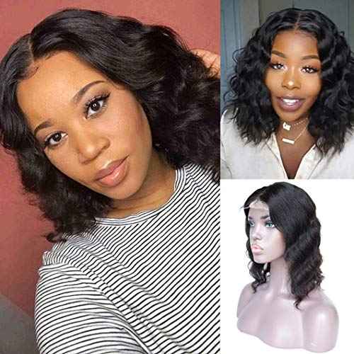 Bob Wig Human Hair Body Wave Lace Front Wigs Human Hair 4x4 HD Lace Closure Wig 12 inch 180% Density Pre Plucked Short Bob Wigs for Women Wet and Wavy (12 inch, Natural Black)