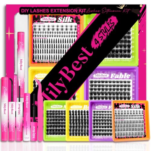 MilyBest 4 Styles Lash Clusters Kit with Bottom Lashes & Glue (Mini Boxes)