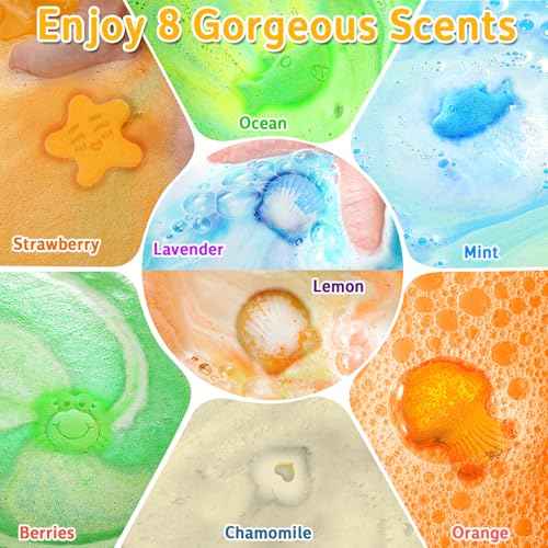 HEYMKGO Bath Bombs for Women and Kids, 8PCS Handmade Natural Boys Girls Fizzy Bubble Bath Bomb Gift Kit for Birthday Christmas Cute Women Relaxing Bath Bombs Set
