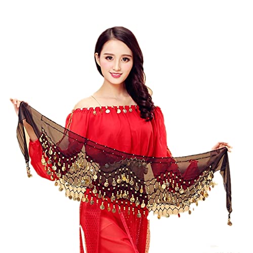 Gold Coin Belly Dance Hip Scarf Belt – 128 Coins Black