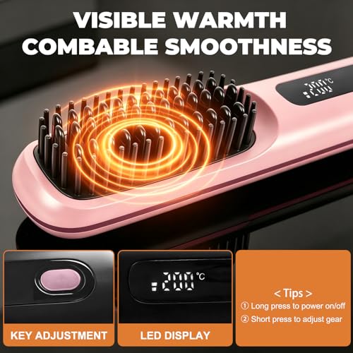 Cordless Hair Straightener Brush, Ionic Frizz-Free MCH Heating