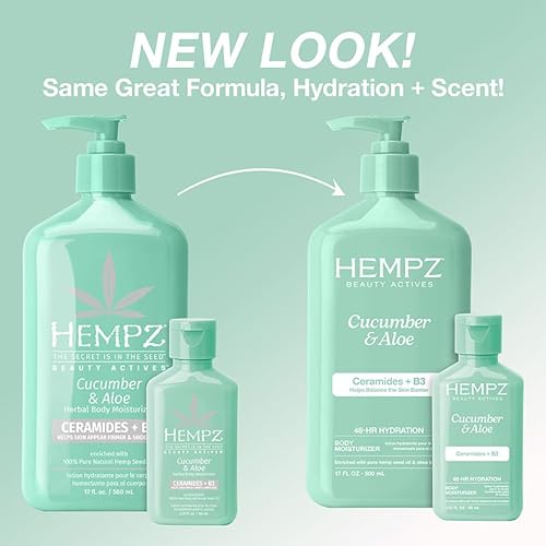 Hempz Body Lotion - Cucumber & Aloe Limited Edition Mini Daily Moisturizing Cream, Shea Butter, Aloe, Body Moisturizer - Skin Care Products, All Natural Hemp Seed Oil - Travel Size 2.25 Fl Oz