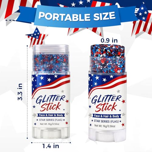 4th of July Face Glitter Stick - Red White Blue Patriotic