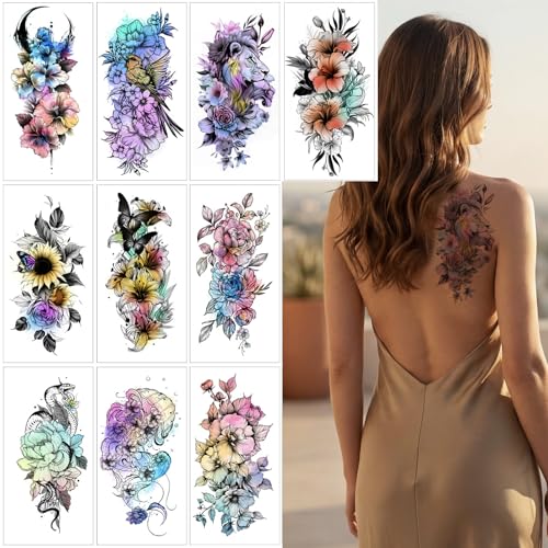 10pcs Black Rose 3D Temporary Tattoos for Women