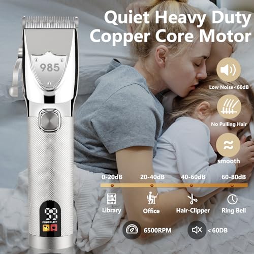Professional Hair Clippers for Men, Electric Cordless Clippers and Trimmers Set, Nose Hair Beard Trimmer, Hair Cutting Barber Clippers with Guards, T Liners Edgers Clippers for Mens (Silver)