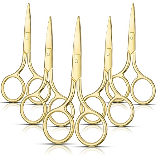 5 Pieces Small Straight Tip Nose Hair Scissor for Grooming, Stainless Steel Multi-Purpose Beauty Grooming Scissors for Facial Hair Removal and Hair Mustache Beard Eyebrows Ear Nose Trimming (Gold)