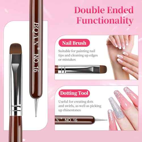 BQAN French Tip Brush Acrylic Nail Brush French Tip Clean up Brush 2 Way Nail Art Brushes with Dotting Tool for Nails Art Design Salon & Home Use (16#)
