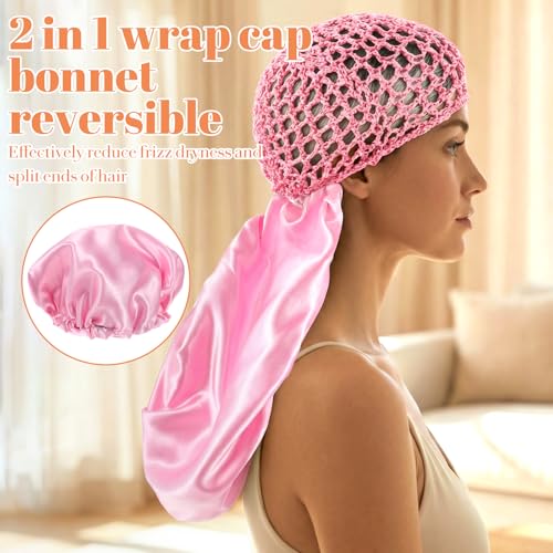 Guduling 2 in 1 Adjustable Pink Hair Wrap Cap Bonnet