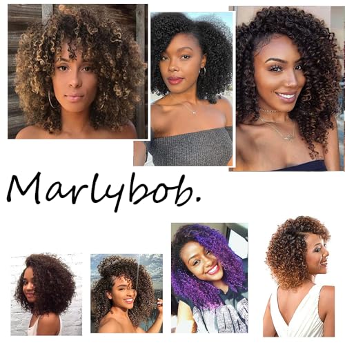 Marlybob Crochet Hair 8 Inch Passion Twist Hair Afro Kinky-Curly Crochet Hair Curly Crochet Hair For Black Women Curly Braiding Hair Crochet Hair Braids（8 Inch 3 Bundles, 1B）