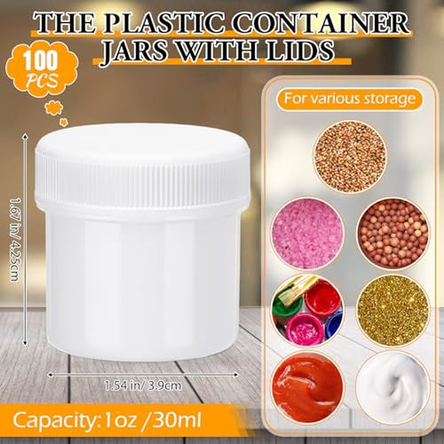 100 Pack 1oz Plastic Jars with Lids - Leak Proof Containers