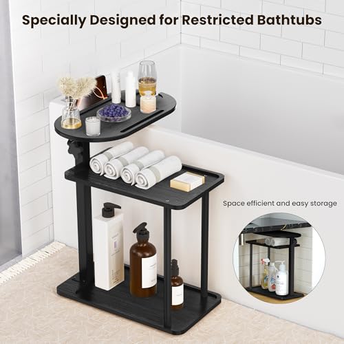 Bamboo Bathtub Tray Table with 3-Tier Storage