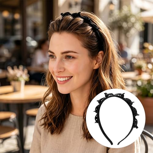 2-Pack Non-Slip Hair Clip Headbands with 8 Clips, Black & Wine Red
