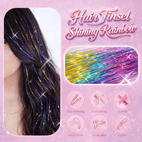 Rainbow Hair Tinsel Kit, 48 Inch 4000 Strands with Tools