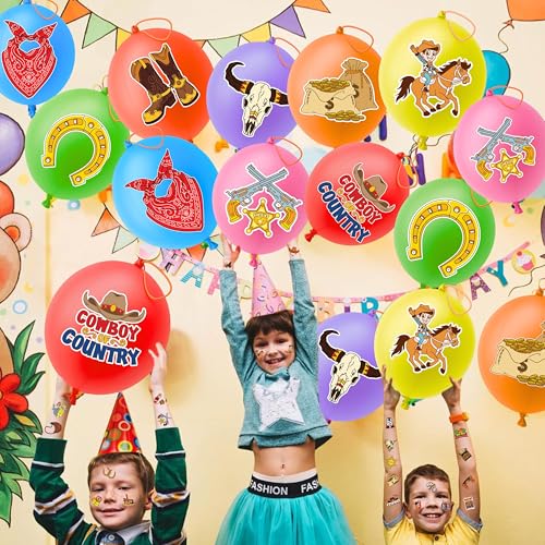 Cowboy Party Favors Set - 24 Punch Balloons & 48 Tattoos
