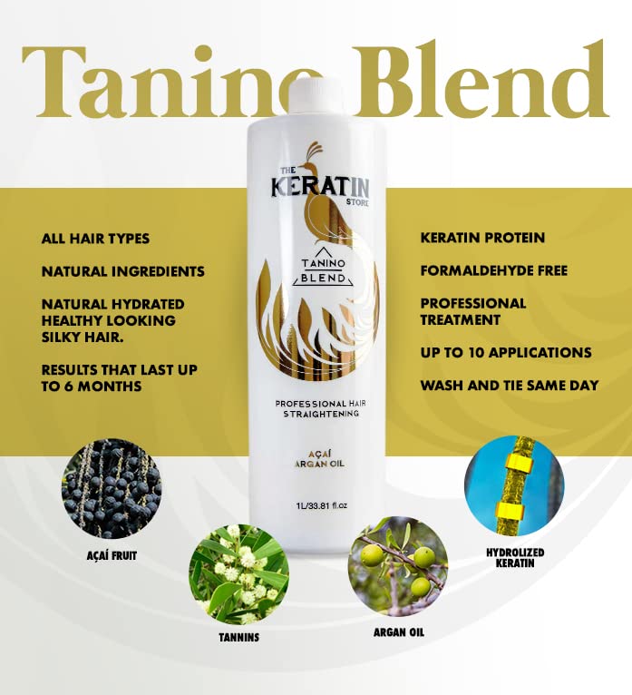 Tanino Blend | Professional Brazilian Keratin | Healthy, Smooth & Frizz Free Hair, Acai & Argan - 1L/33 fl.oz