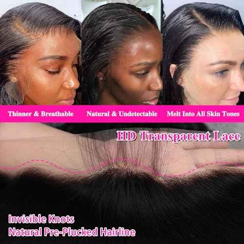 13x4 Lace Front Wigs Human Hair Pre Plucked 30 Inch Body Wave HD Lace Front Wigs Natural Color 180% Density Glueless Wig 100% Virgin Human Hair with Baby Hair for Women