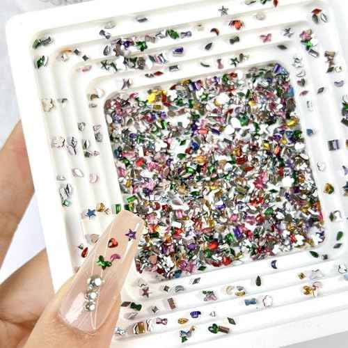 2000PCS Colorful Rhinestones Nail Art Charms Multi Shape Crystal Flat Back Nail Gems 3D Mini Heart Star Flower Nail Diamonds Kawaii Nail Crafts Acrylic Nail Rhinestone Diamonds for Women Nail