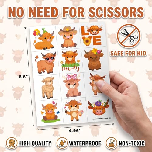 96 Pc Cow Print Temporary Tattoos for Kids - Farm Theme Party Favors