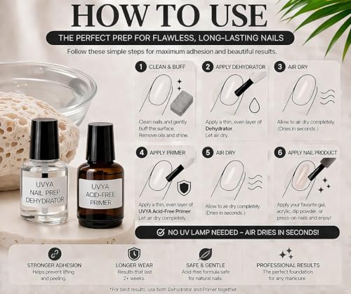 UVYA Nail Prep Dehydrator & Acid-Free Primer Set for Gel & Acrylic Nails