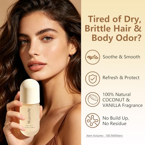 Coconut Vanilla Body & Hair Spray for Women, Paraben-Free 3.38 fl oz