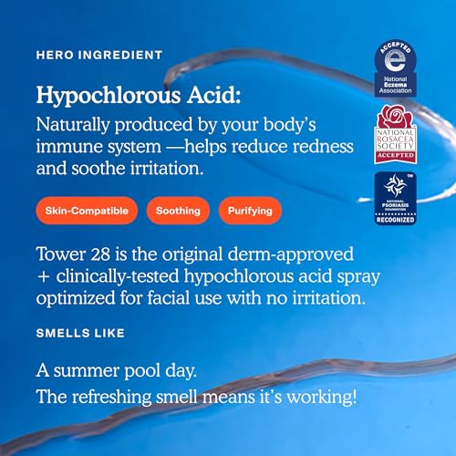 Tower 28 SOS Daily Rescue Facial Spray - Hypochlorous Acid Spray to Help Reduce Redness, Calm Irritation + Alleviate Flare-Ups - Purifying Face Toner Duo - Full + Travel Size Skin Care (2 Count)