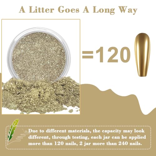 Allstarry Champagne Gold Chrome Nail Powder - Metallic Mirror Pigment for Nails