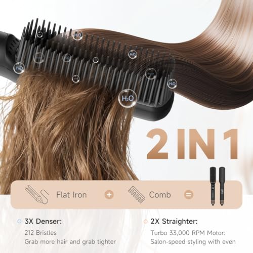 FLYZEMAA Hair Straightener Brush - Portable Ceramic Ion Styling Tool