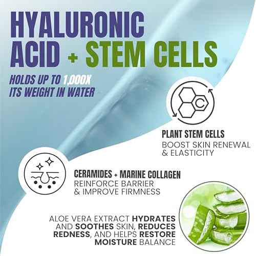 Alozera Pure Hyaluronic Acid Serum with Stem Cells for Face & Neck, Deep Hydration Facial Moisturizer for Plumper & Smoother Skin, Concentrated Anti-Aging Serum, Day & Night