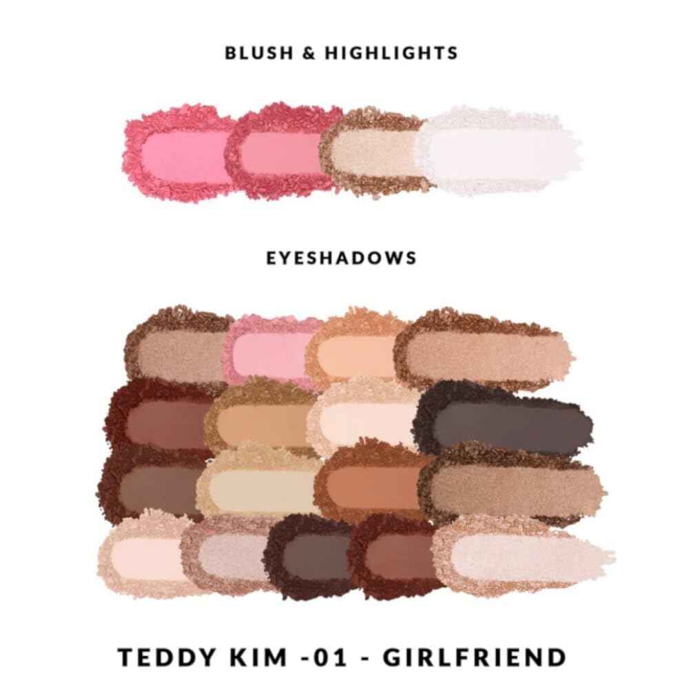 KimChi Chic Teddy Kim Palette - 17 Playful Eyeshadows, 2 Blushes, 2 Highlighters, Cruelty Free Makeup Palette, Girlfriend Pink 1.09oz