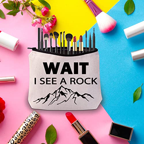 PWHAOO Geology Zipper Pouch Bag Wait I See A Rock Cosmetic Bag Rock Collector Makeup Bag Geology Teacher Gift (WAIT B)