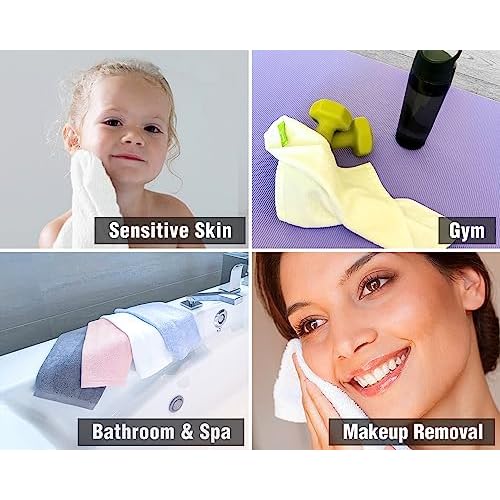 12 Pack Washcloths 13" x 13" - Soft Wash Cloths for Your Face Towel, Viscose derived from Bamboo & Cotton Blend Wash Cloths for Your Body (White)