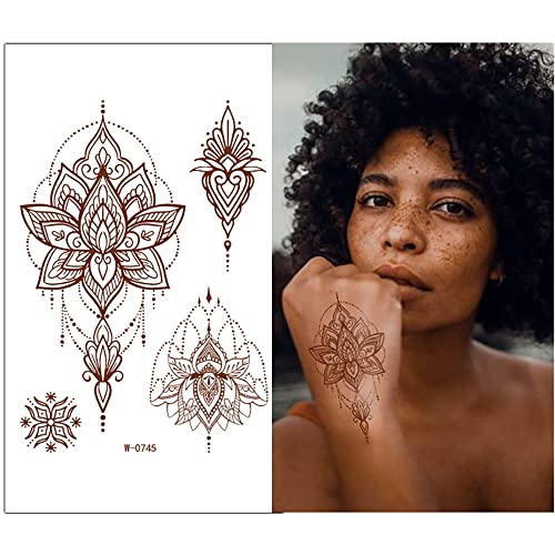 Brown Henna Temporary Tattoo Stickers - 8 Sheets Mandala