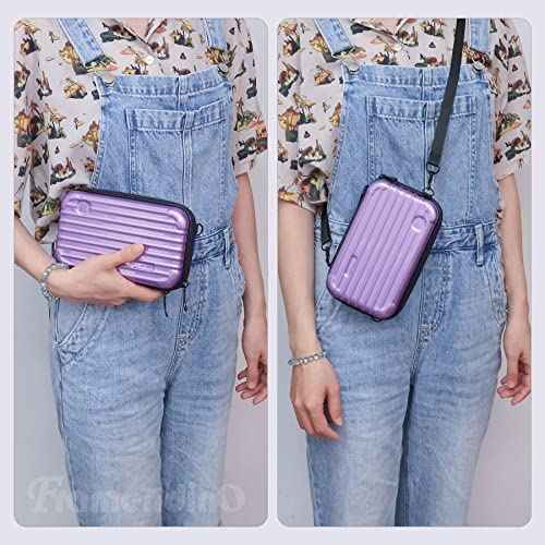 Framendino, Purple Hard Shell Cosmetics Case Carrying Bag for Toiletry Mini Cross Body with Detachable Grip Rope and Shoulder Strap Women