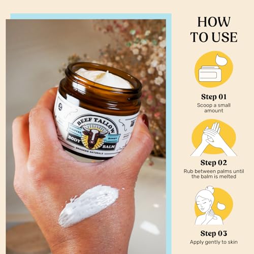 Beef Tallow Sun Balm for Skin - Moisturizer Cream - 100% Grass Fed Whipped Beef Tallow - Herb Infused - Supports Eczema, Rosacea - Made in USA - Unscented - 2 oz