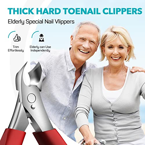 Toenail Clippers for Thick Nails for Seniors - Heavy Duty Toe Nail Clippers for Men & Elderly with Thick Toenails, Professional Nail Clippers with Long Handle for Inflexible Joints, Sharp Curved Blade