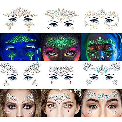 Luminous Face Gems & Glitter Kit - 6 Sheets Rhinestone Stickers