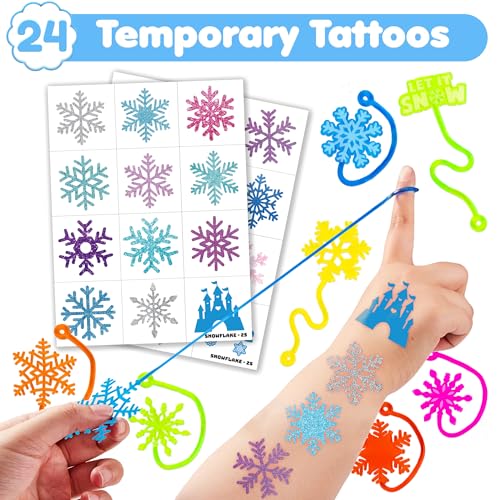 Snowflake Stick Hands Party Favors - 48 PC Set with Temporary Tattoos