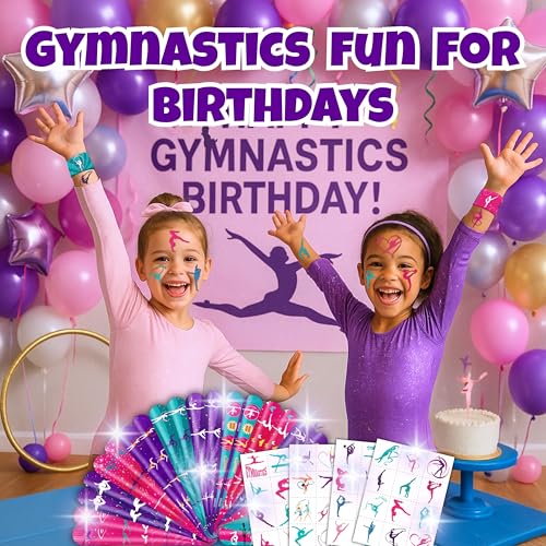 72PCS Gymnastics Party Favors - 48 Tattoos & 24 Slap Bracelets, Perfect for Gymnastics-Themed Birthdays, School Prizes, and Christmas Rewards for Kids