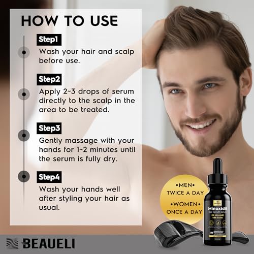 Minoxidil Hair & Beard Growth Serum 5% - Supports Thicker Hair & Beard, 3 Pack